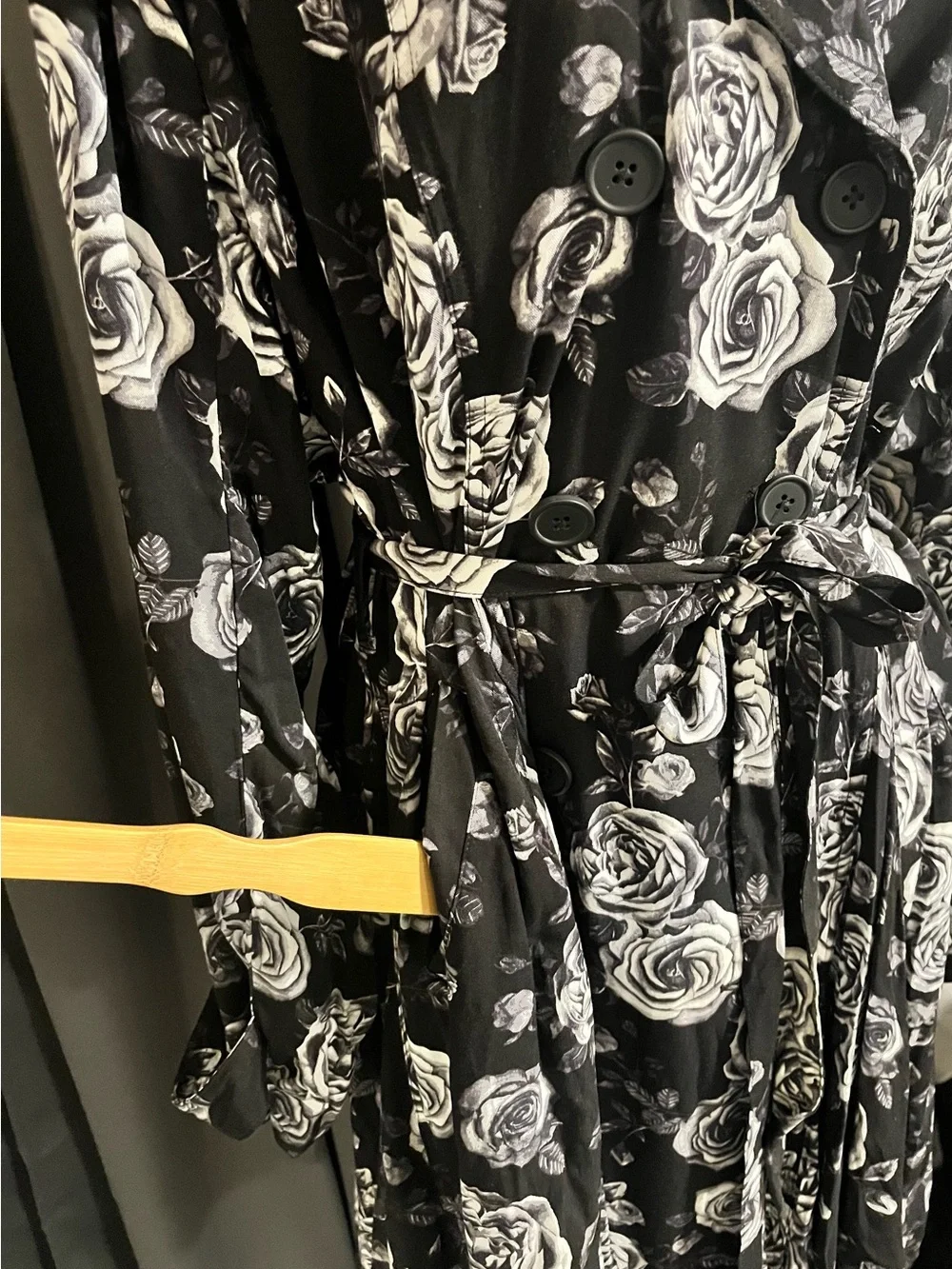 Torrid Twill fit and flare skater plaid Black Floral Trench Coat